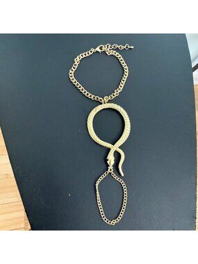 Gold Snake Bracelet Hand Chain hook over finger Ethnic Boho